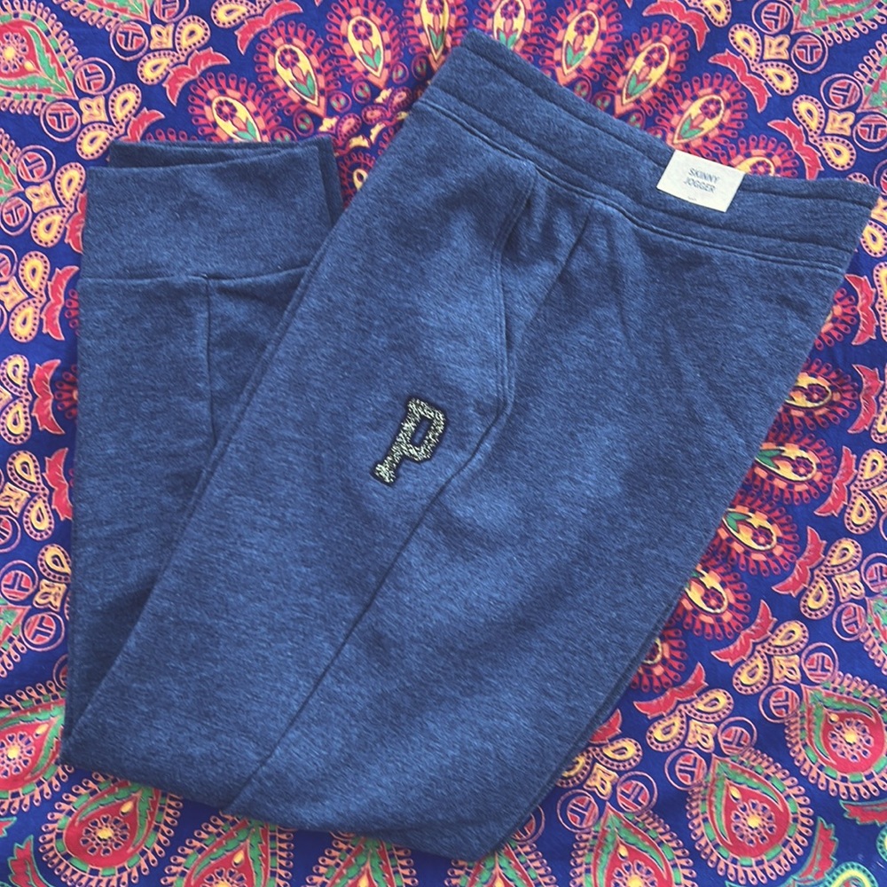 New V.S. PINK Glitter Heather Blue Skinny Joggers Sweatpants
